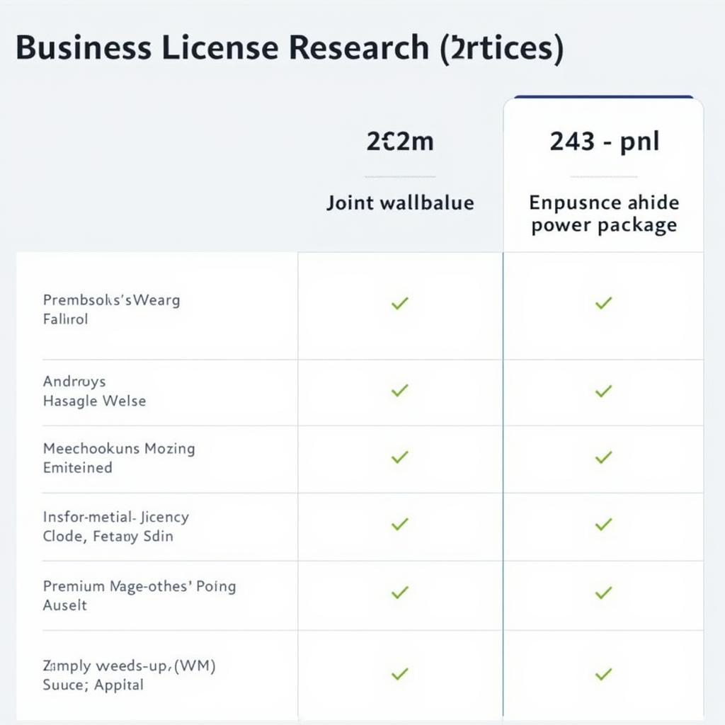 Business License Research Package Pricing Comparison Table