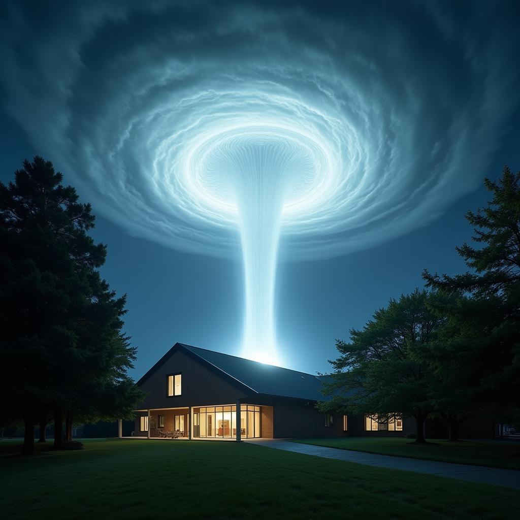 A swirling vortex of energy emanating from a research facility in Chelmsford, MA.