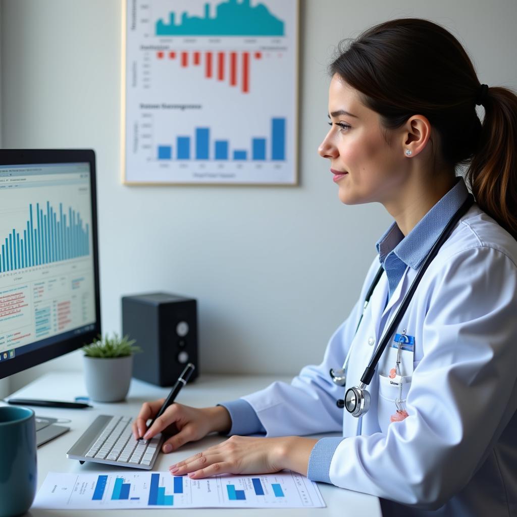 A clinical research nurse meticulously reviews data collected from a clinical trial.