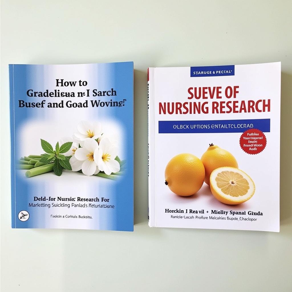 Two different nursing research textbooks being compared side-by-side