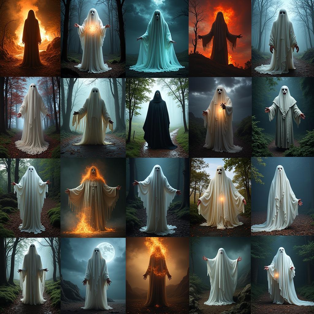 Depiction of various cultural interpretations of paranormal phenomena