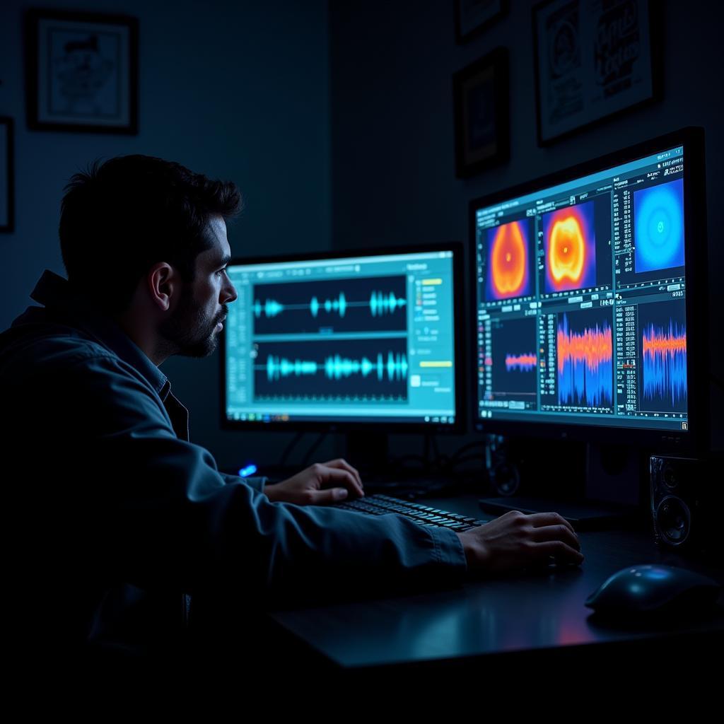 A researcher analyzing data collected during a paranormal investigation.