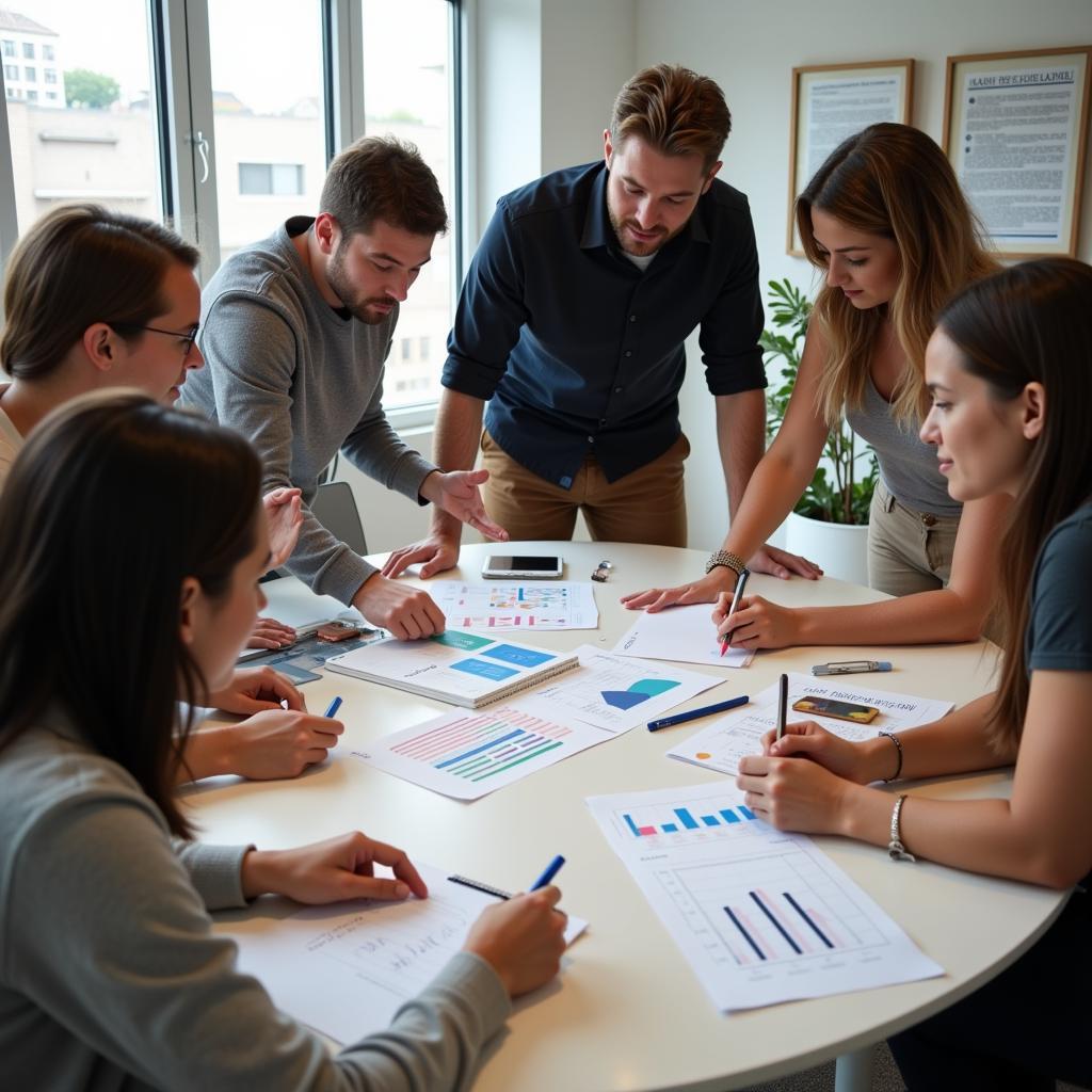 A team collaborating effectively, demonstrating distributed leadership.