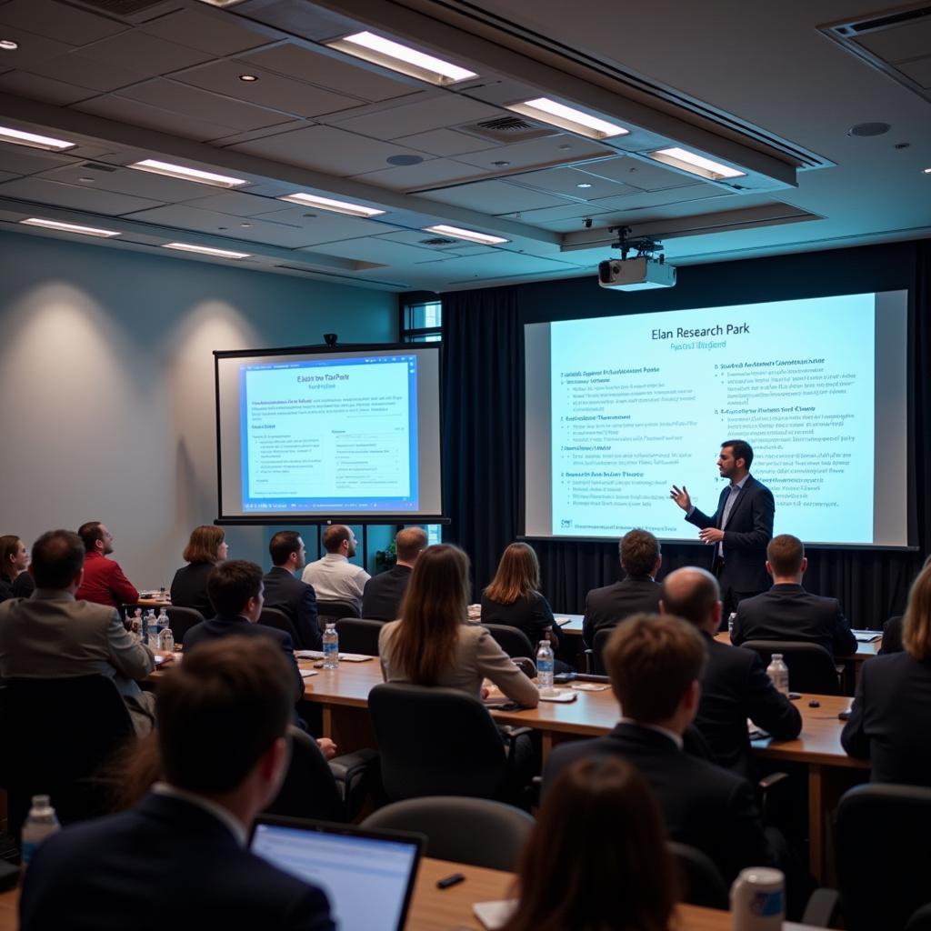 Researcher Presenting at a Conference in Elan Research Park