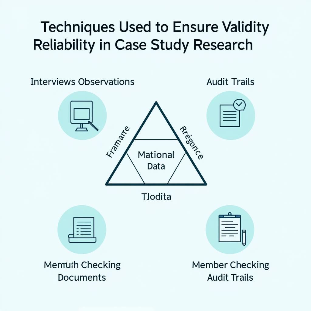 Ensuring Validity and Reliability in Case Studies: A diagram illustrating various techniques for enhancing the validity and reliability of case study research, including triangulation, member checking, and audit trails.