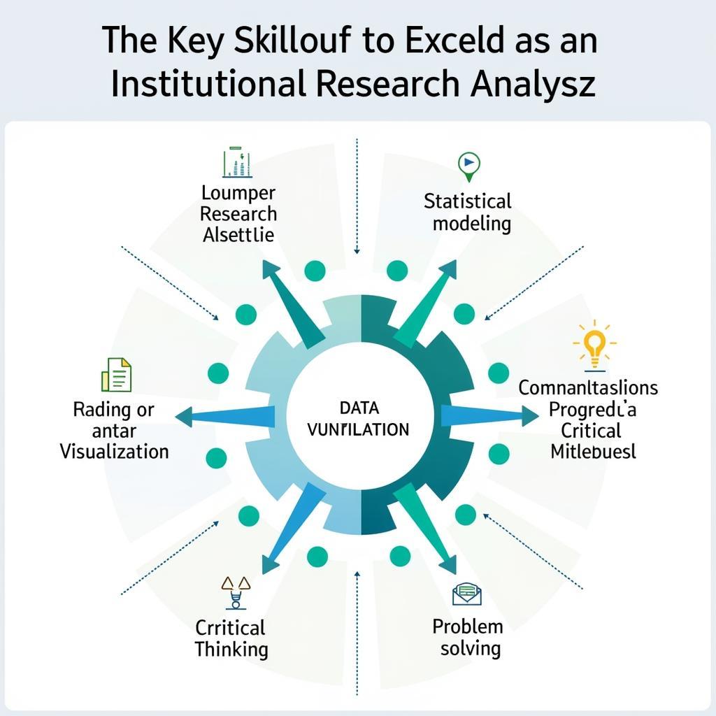 A graphic displaying the essential skills for institutional research analysts, including data analysis, communication, and problem-solving.