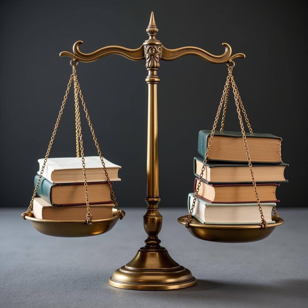 A Scale of Justice Balanced with Books Representing Knowledge on One Side and Ethical Considerations on the Other