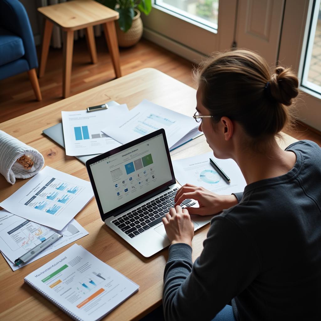 Freelancer working on market research from home office