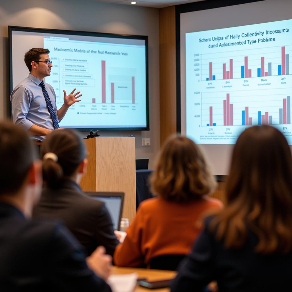 A student presenting their research findings at a conference