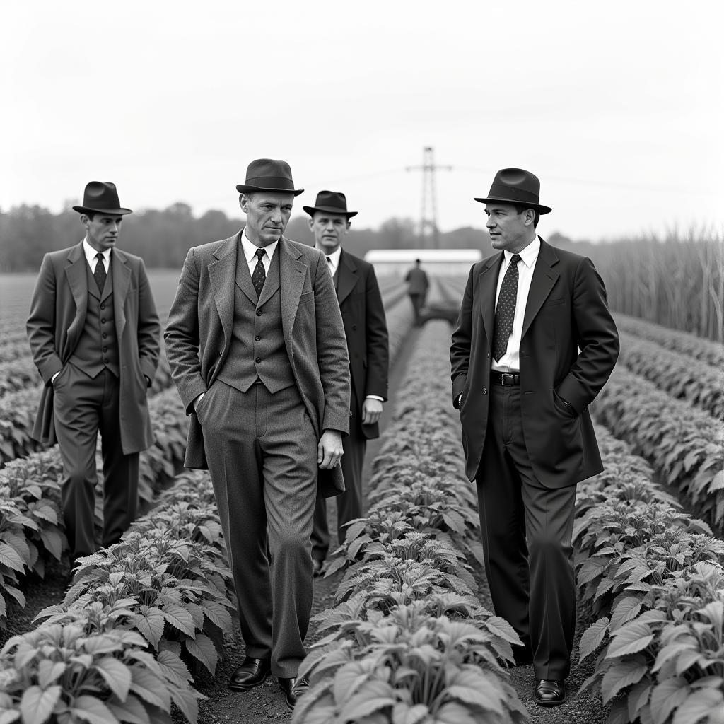 Henry Ford examining crops at his experimental farm