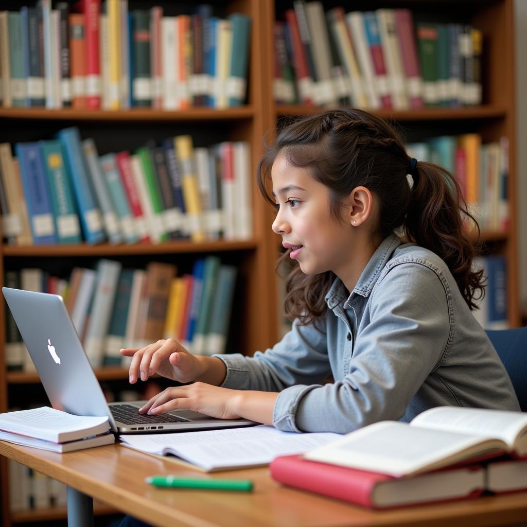 High school student researching academic journals