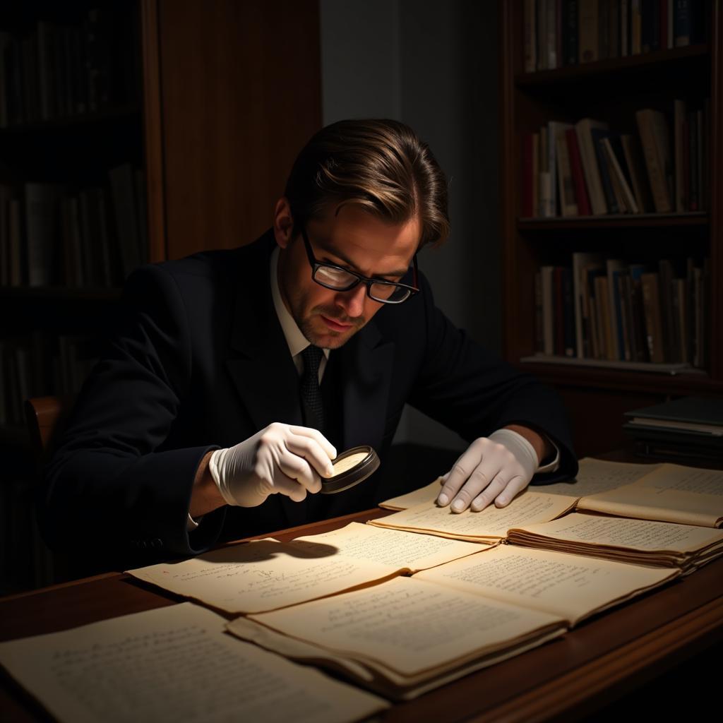 Historical Researcher Examining Documents