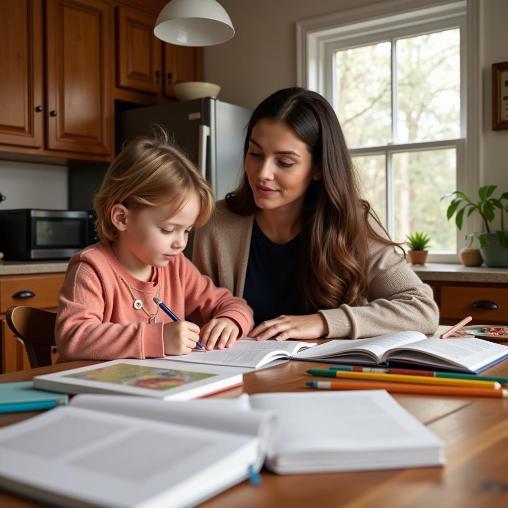 Parent Assisting Child with Homework Demonstrating Home Involvement