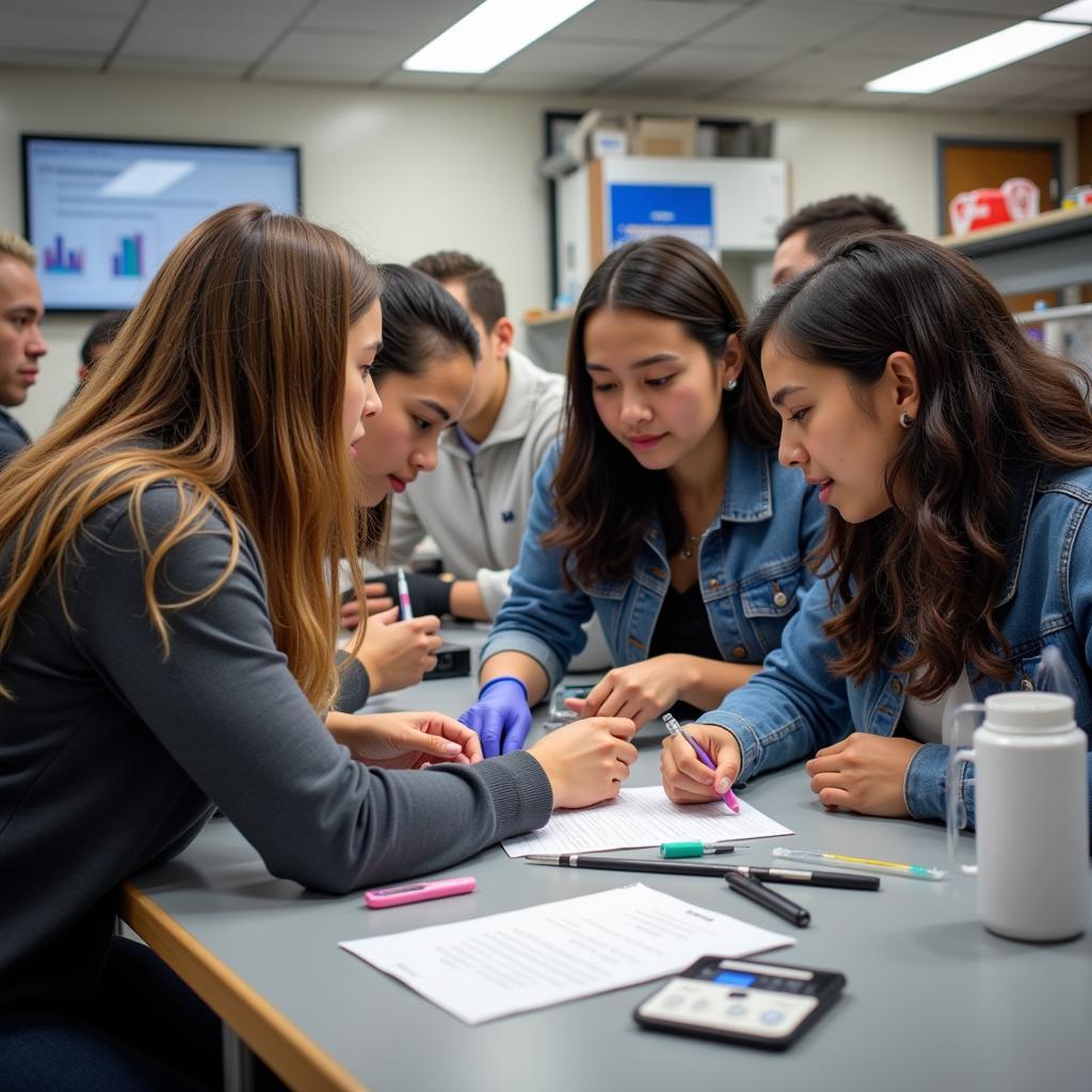 Students from different countries collaborating on a research project