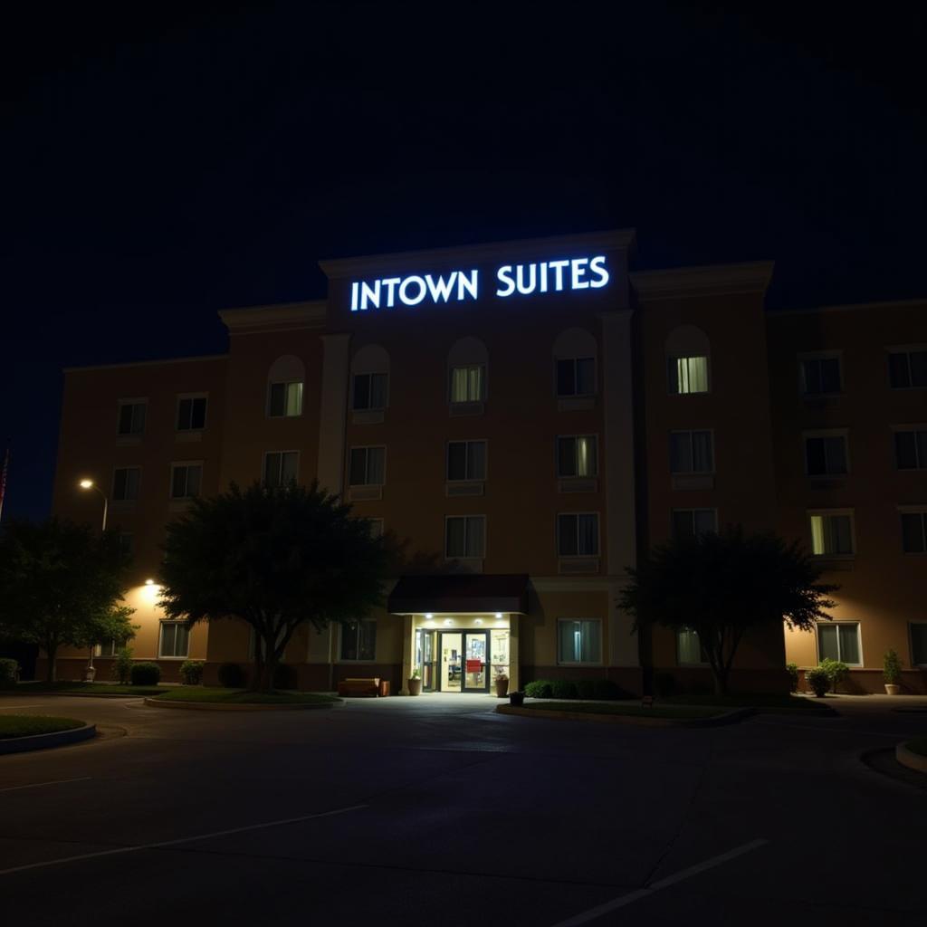 Intown Suites Research Blvd Exterior at Night