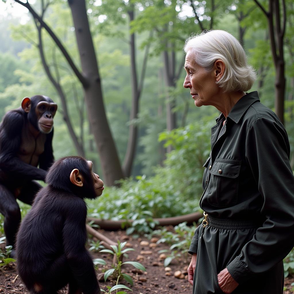 Jane Goodall Observing Chimpanzees