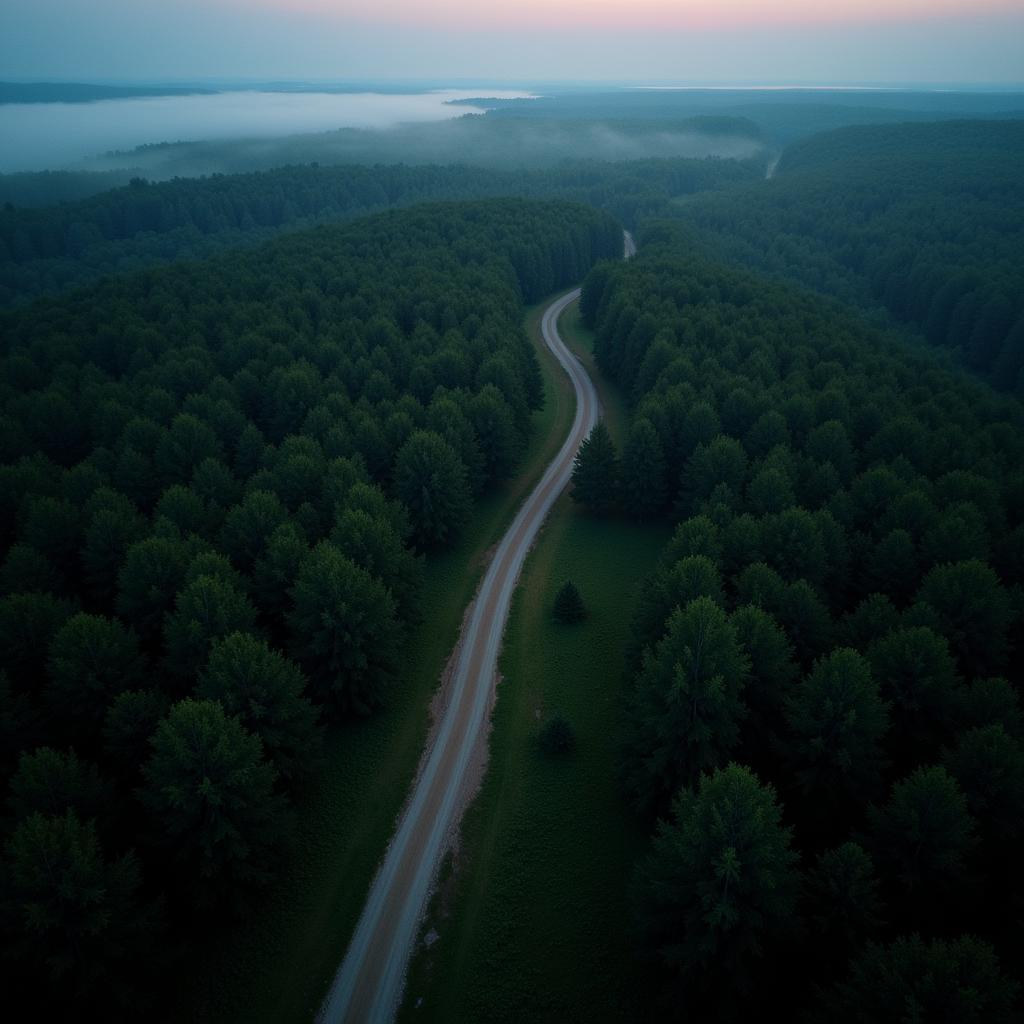 Aerial View of Jericho Research Forest at Dusk