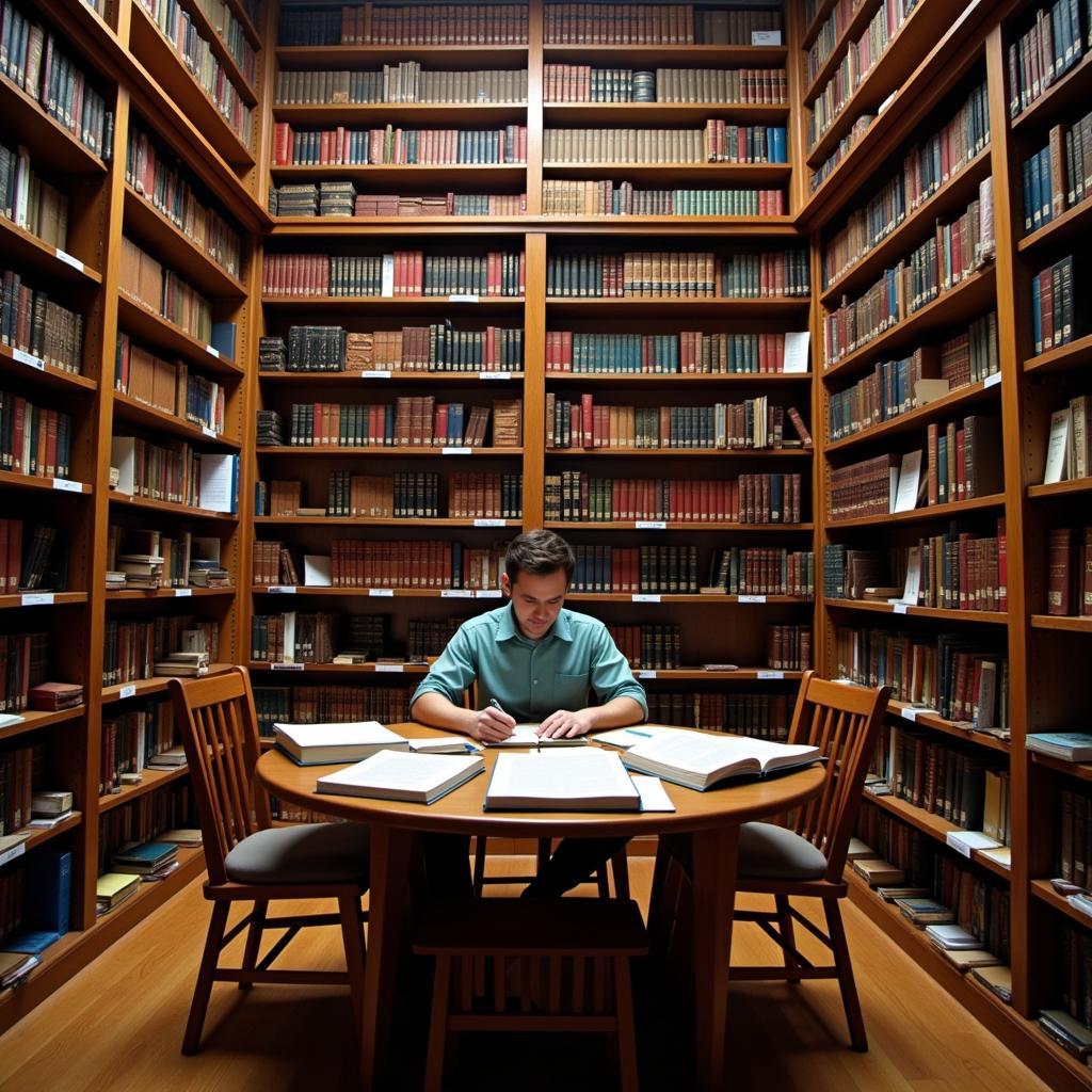 Law books and legal documents in a library, illustrating the vast resources available for legal research.