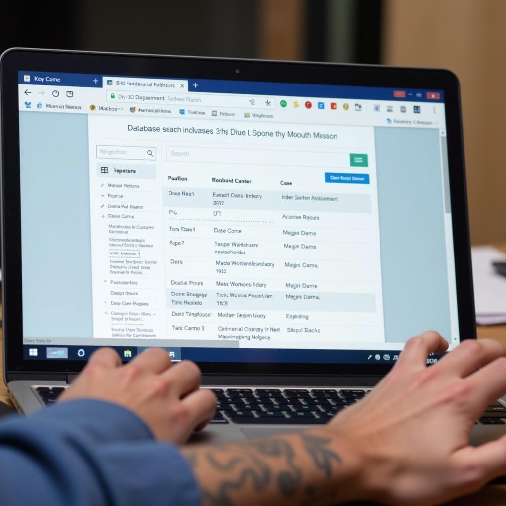 A person using a laptop to search an online legal database, highlighting the importance of digital resources in modern legal research.