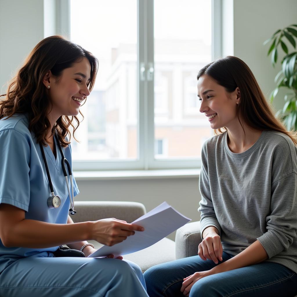 A Lightship clinical research nurse interacts with a patient, explaining the details of a clinical trial and answering questions.