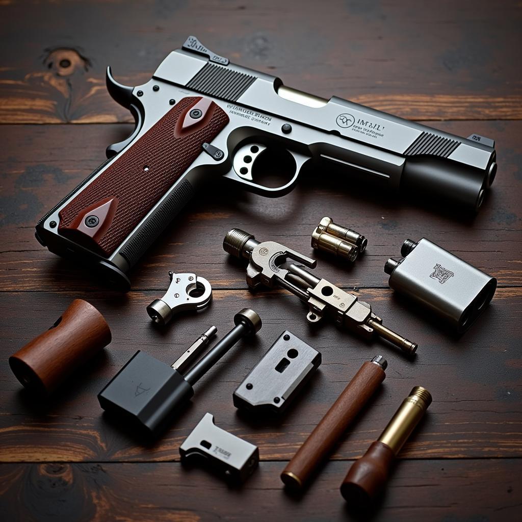 Disassembled Magnum Research 1911 showing its intricate parts