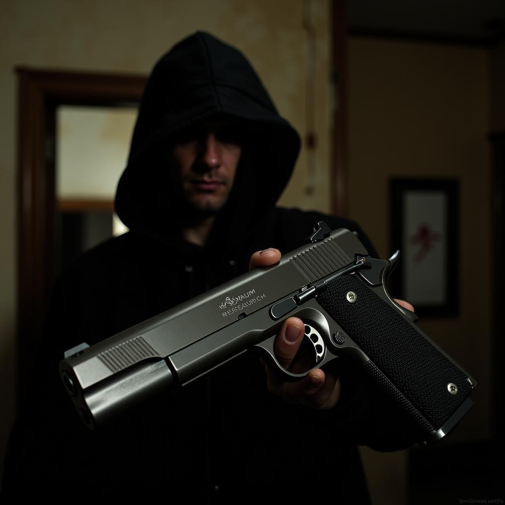 Magnum Research 1911 in the hands of a paranormal investigator