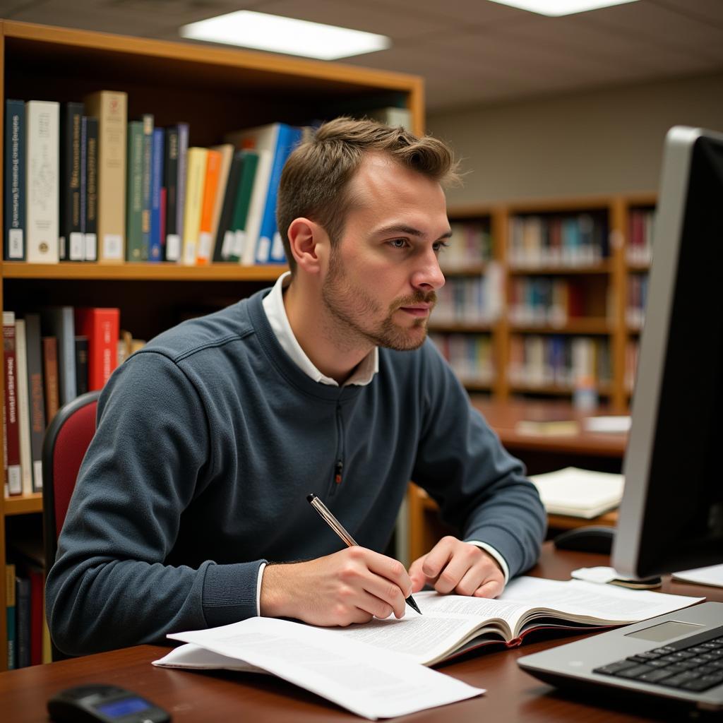 Researcher working at the Marine Corps Research Library