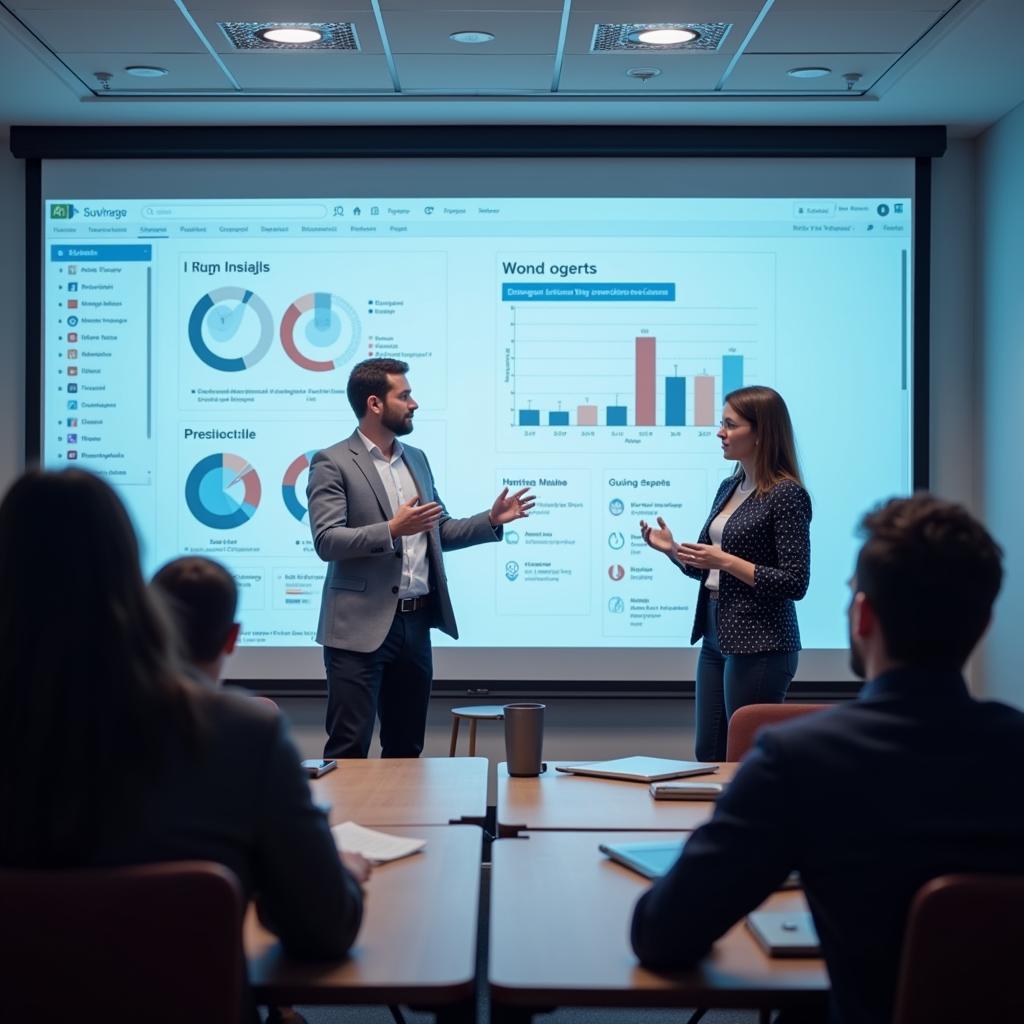 A market research analyst presenting their research findings to a group of colleagues.