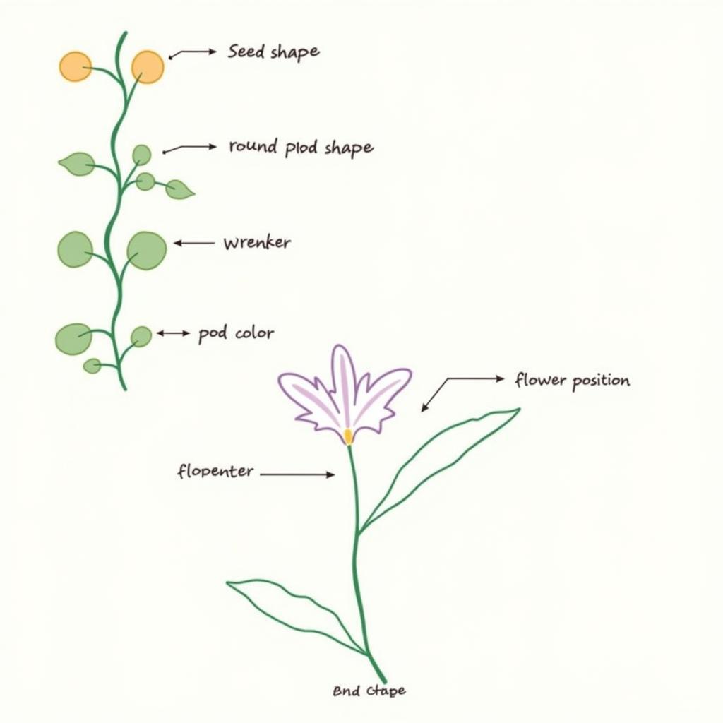 Mendel's Pea Plant Traits Illustration