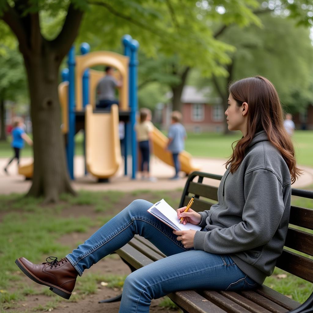 A researcher observing children playing in a natural setting