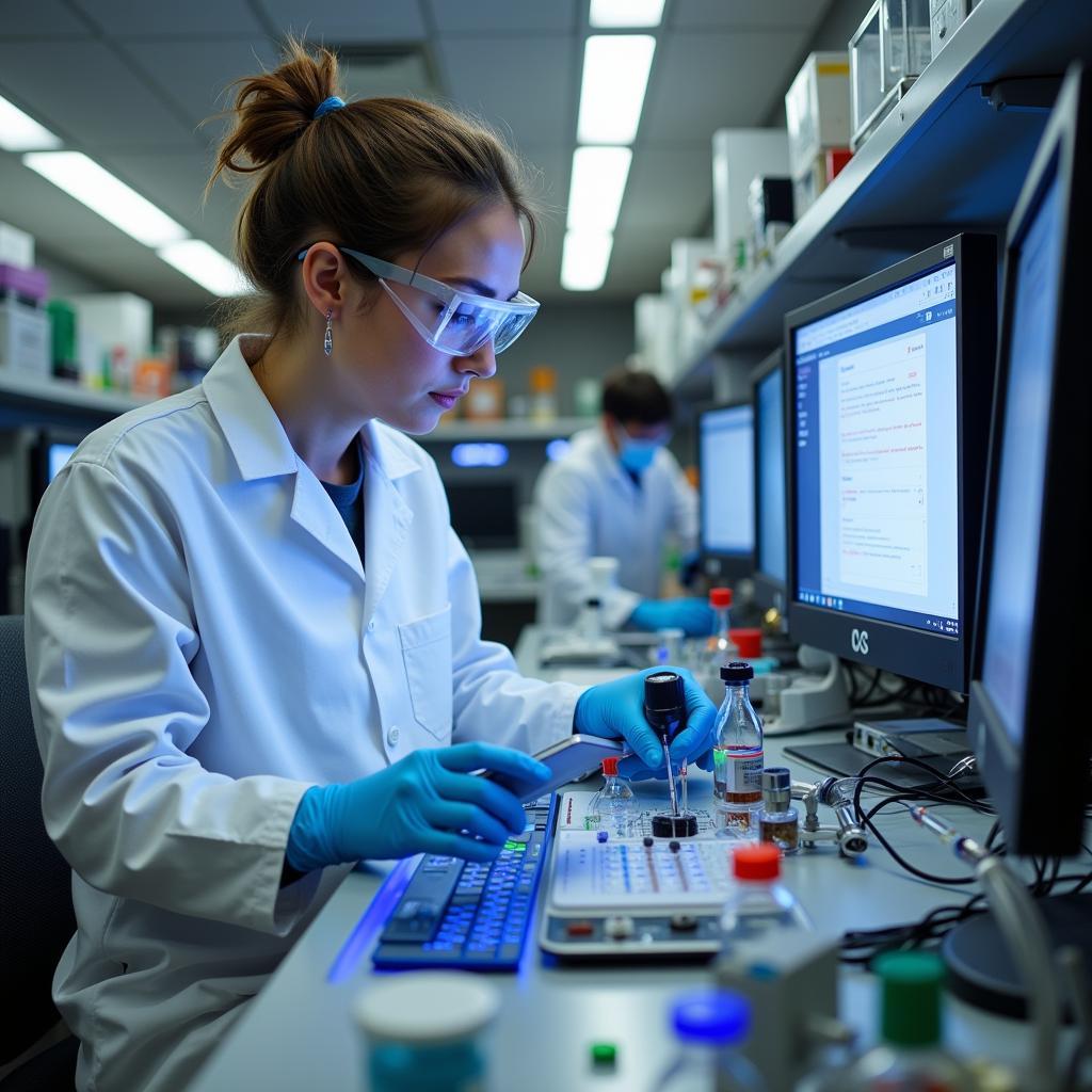 Student working in a naval research laboratory