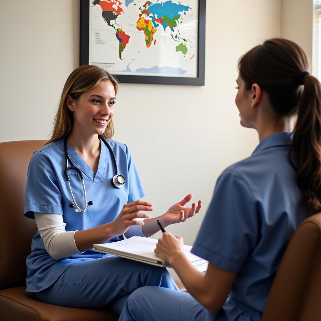 A clinical research nurse thoroughly explains the study protocol to a potential participant, ensuring informed consent.