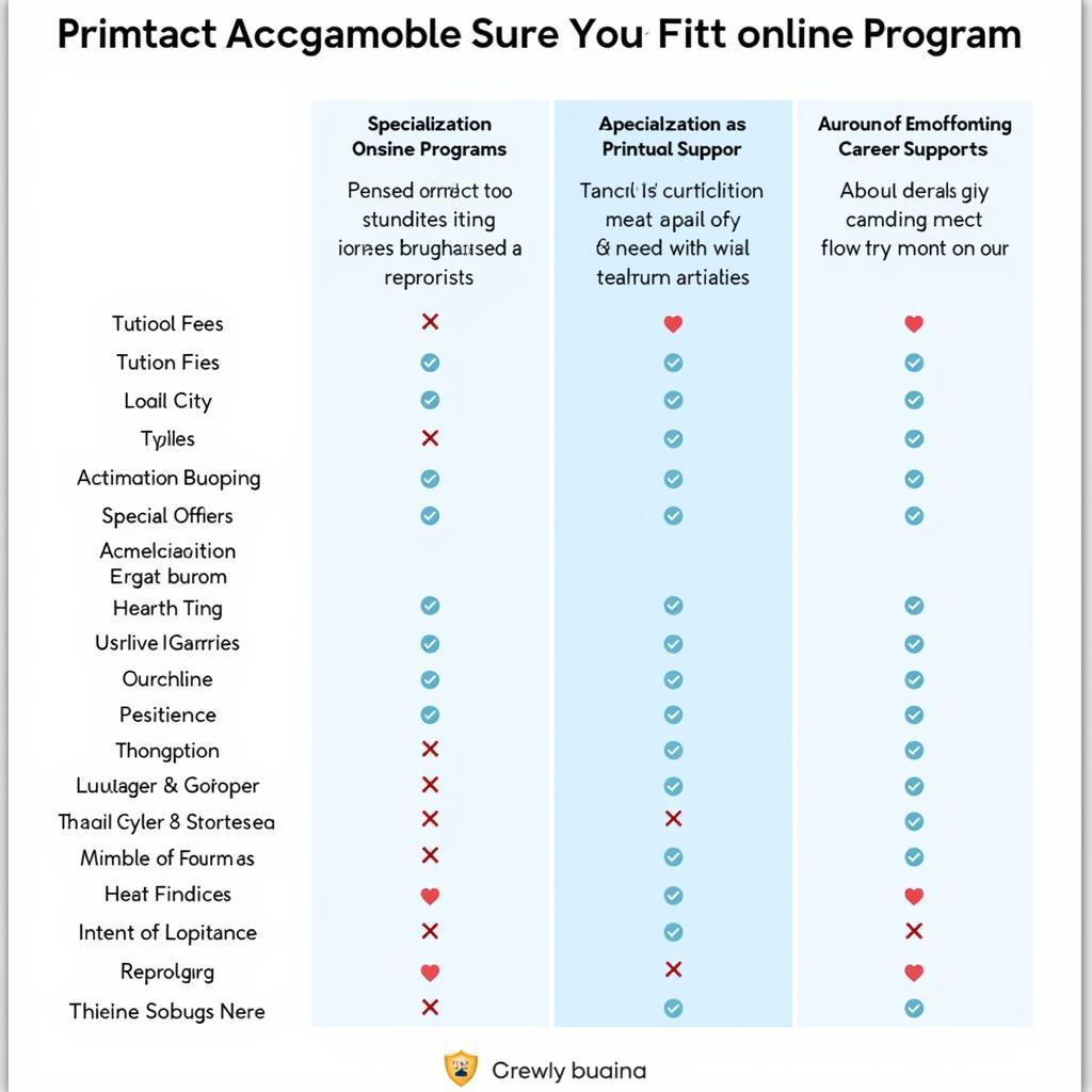 A chart comparing different online clinical research degree programs.