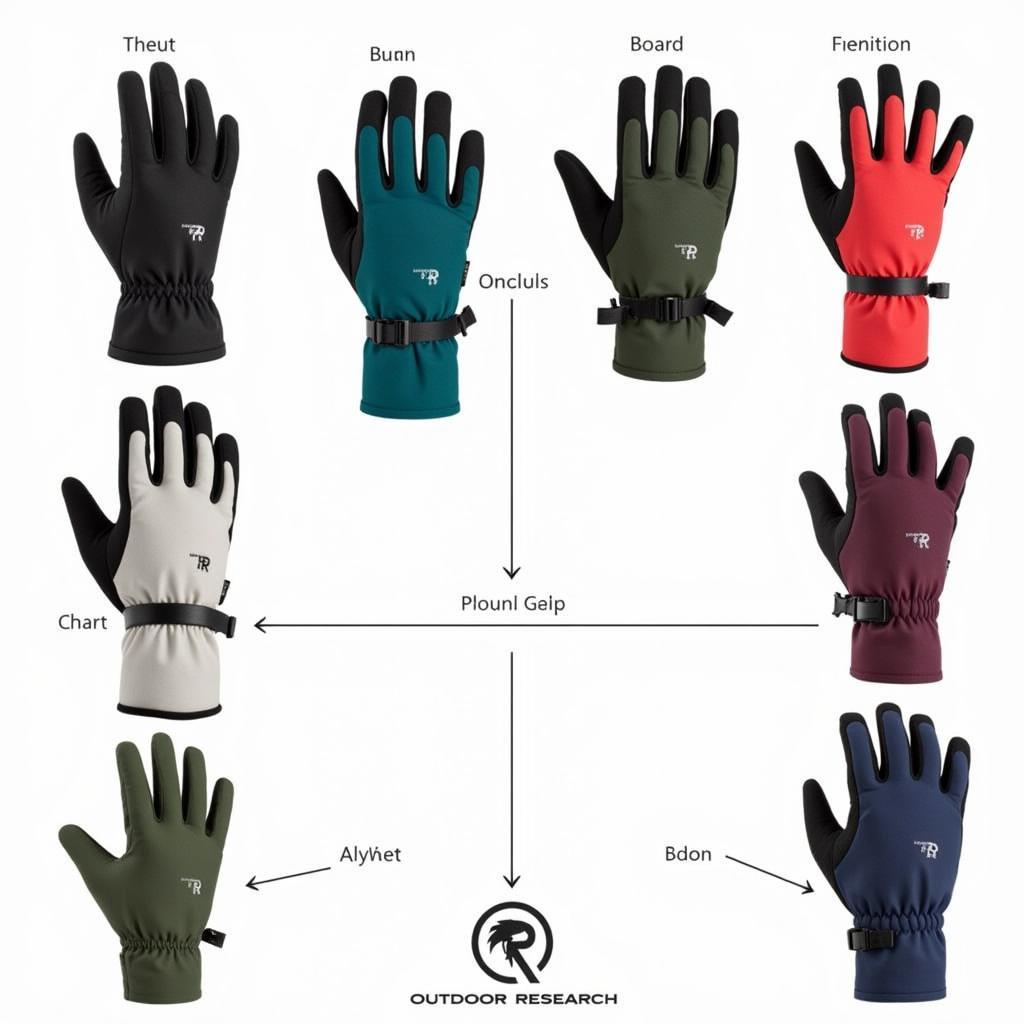 Outdoor Research Swoop Liner Gloves displayed in various color options.