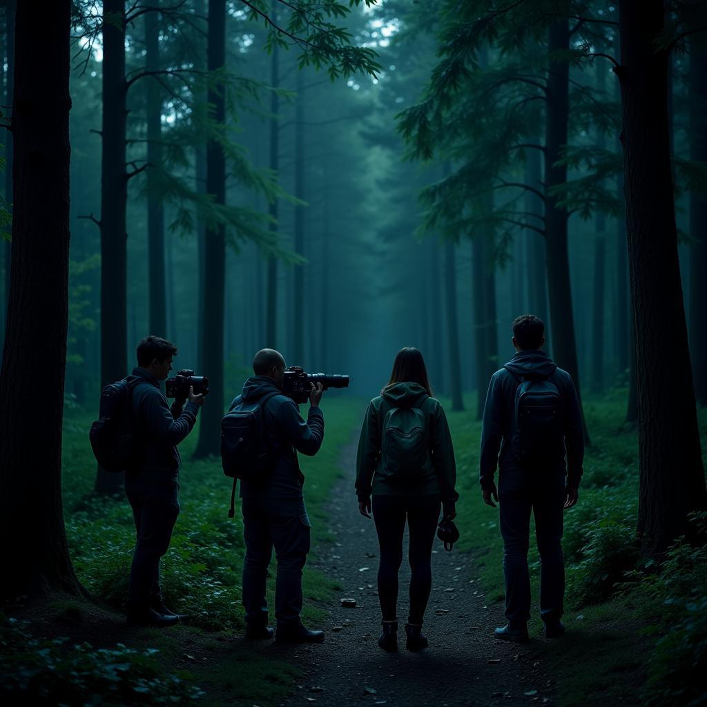 Outdoor Research Team Investigating a Forest