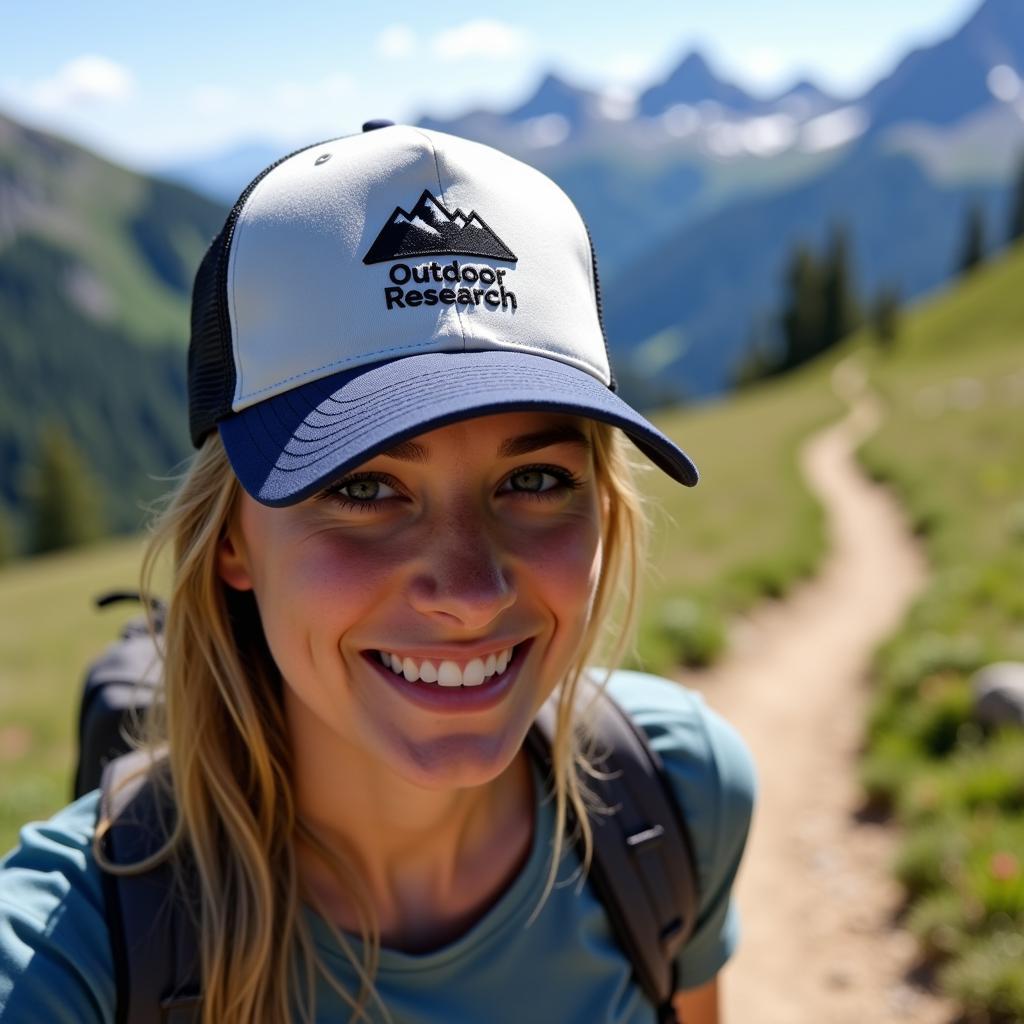 Outdoor Research Trucker Hat on a Hiking Trail