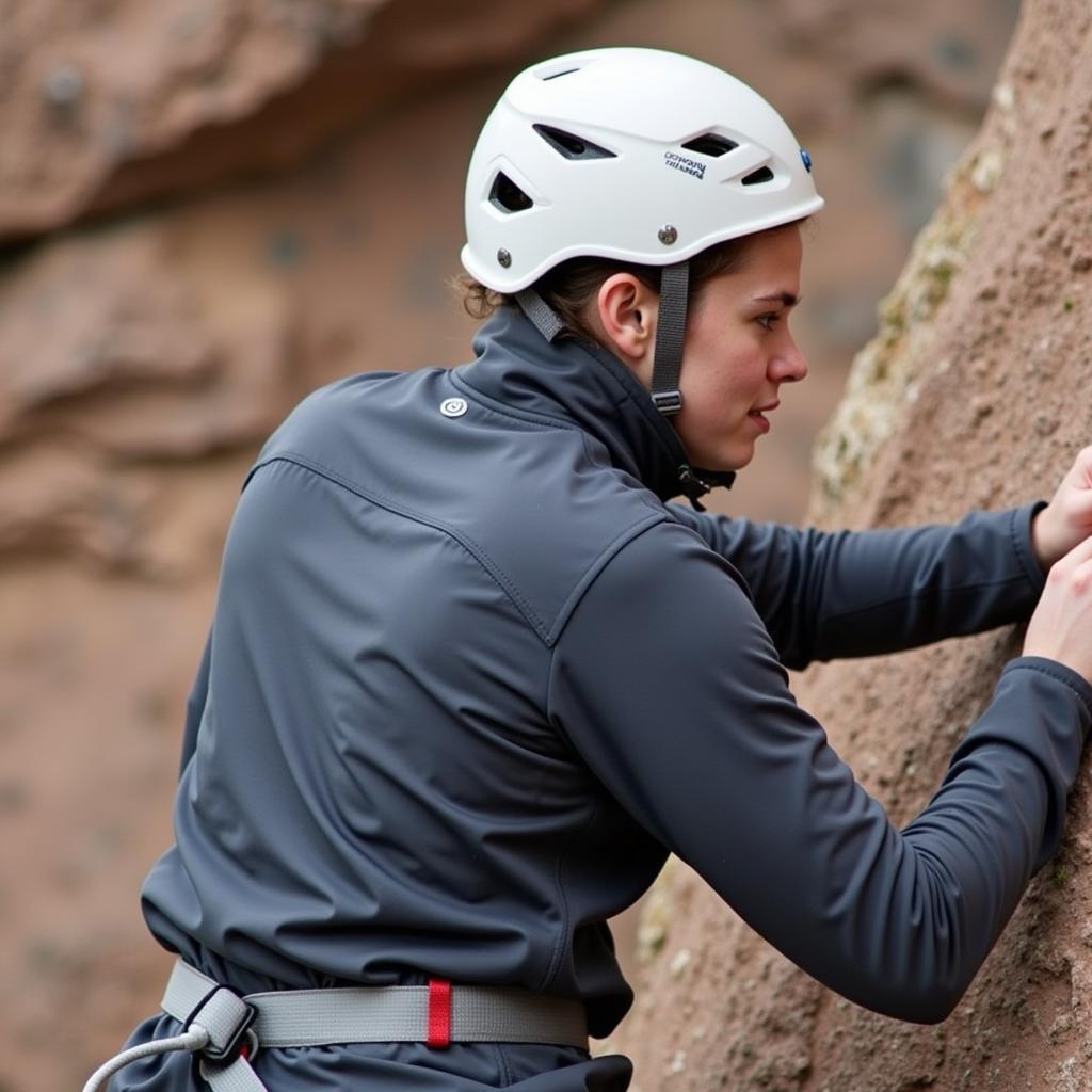 Person rock climbing wearing the Outdoor Research Vigor Quarter Zip