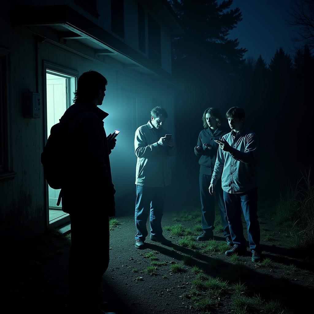 Paragon Research Institute researchers conducting a field investigation at a reportedly haunted location.