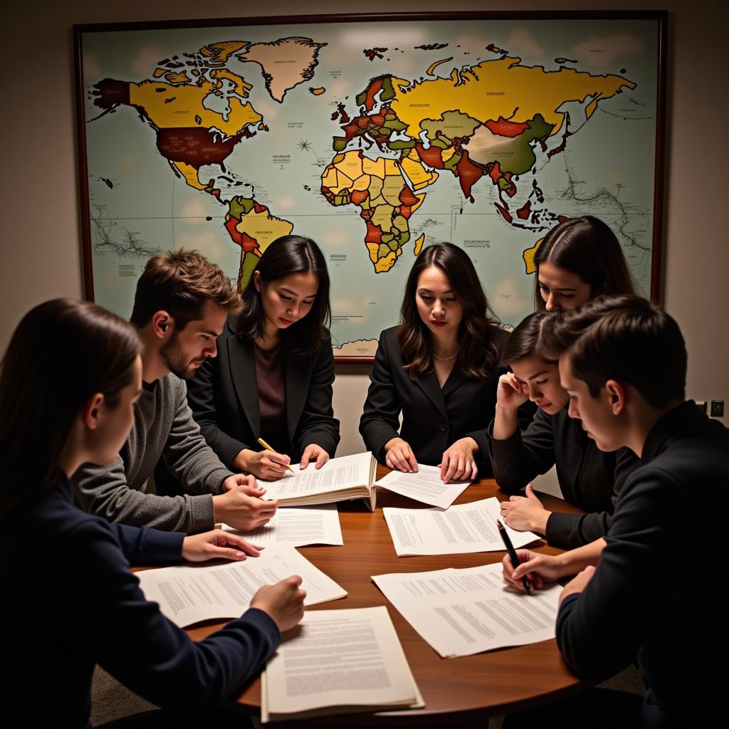 A paranormal research team meeting to discuss translated findings.