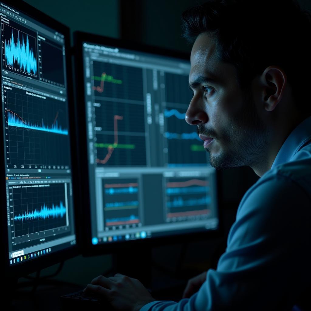 Paranormal Researcher Analyzing Data on a Computer