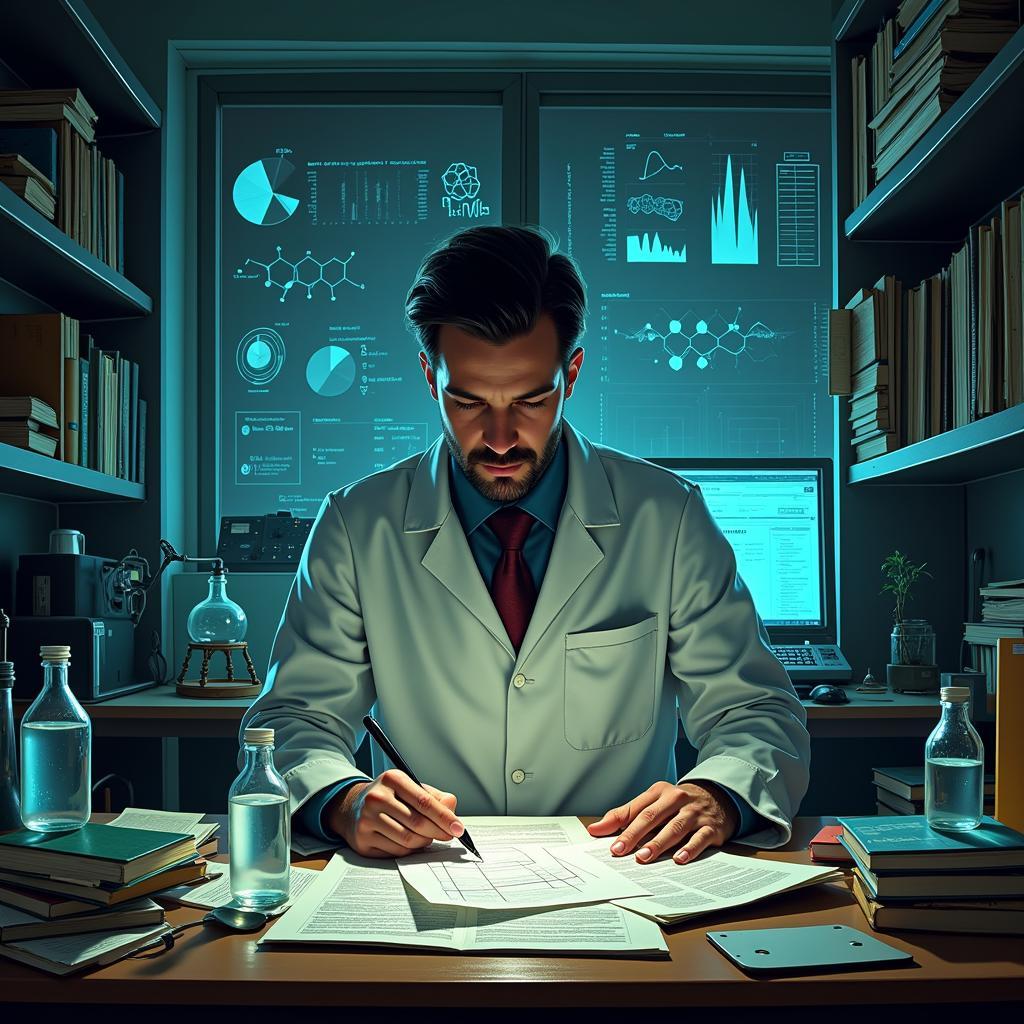 Paranormal researcher analyzing data related to research chemicals