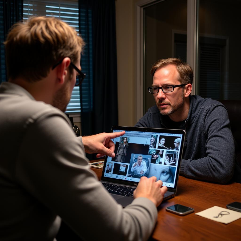 Two paranormal researchers discussing evidence, highlighting the collaborative nature of the field and the potential for forming friendships.