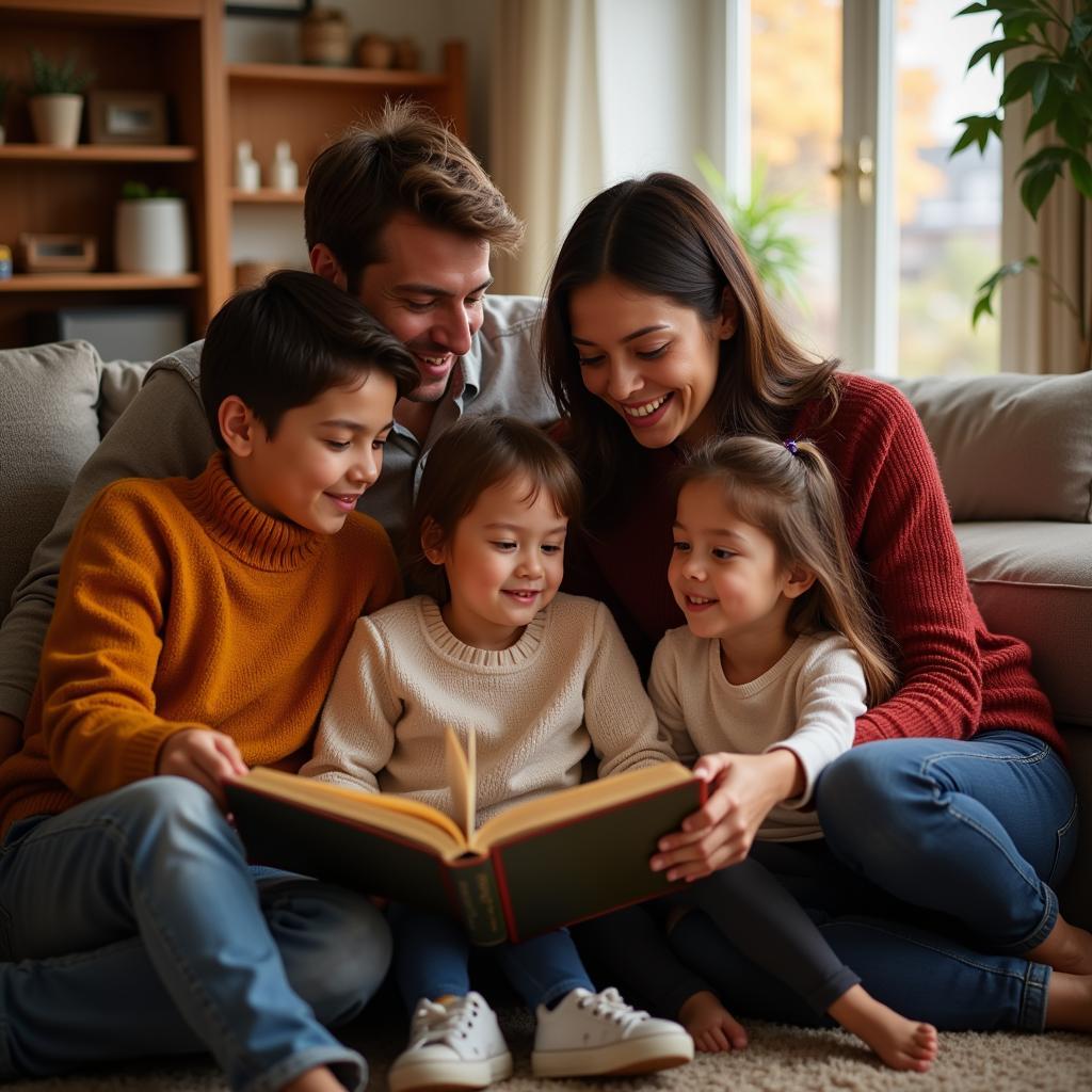 Family Reading Together Demonstrating Parental Involvement