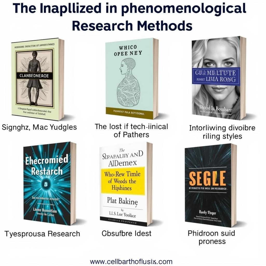 Phenomenological research methods books cover image displaying various book titles related to qualitative research and phenomenology.