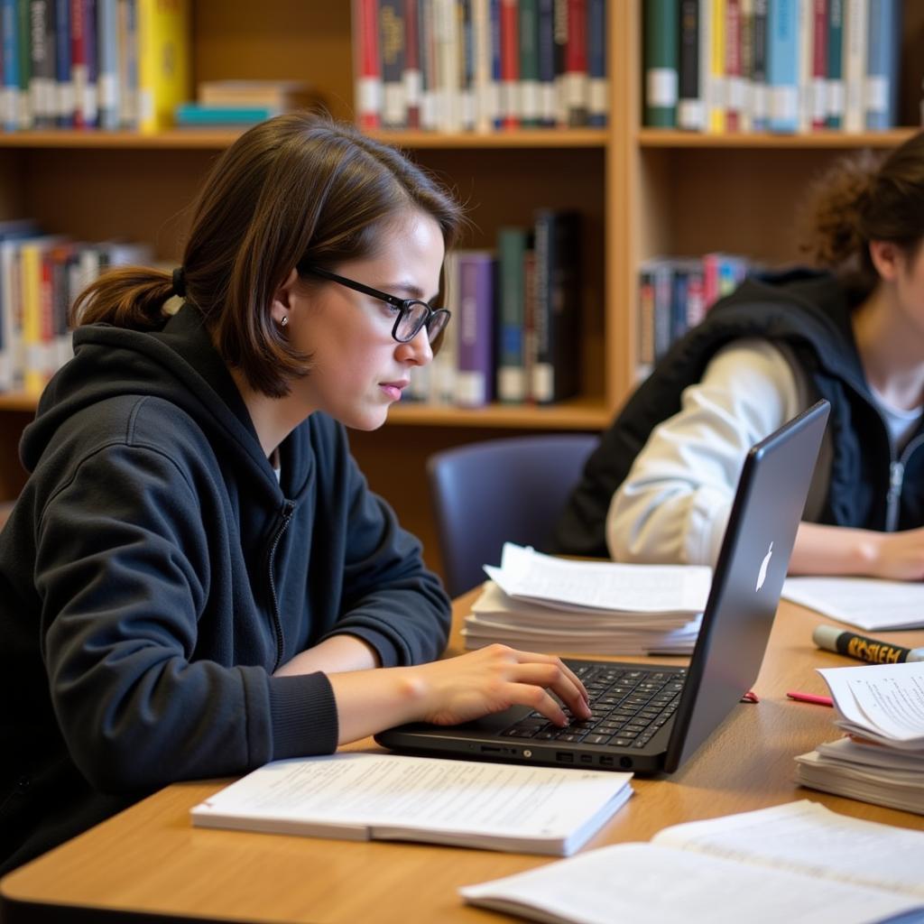 Student working on Pioneer Academics research project