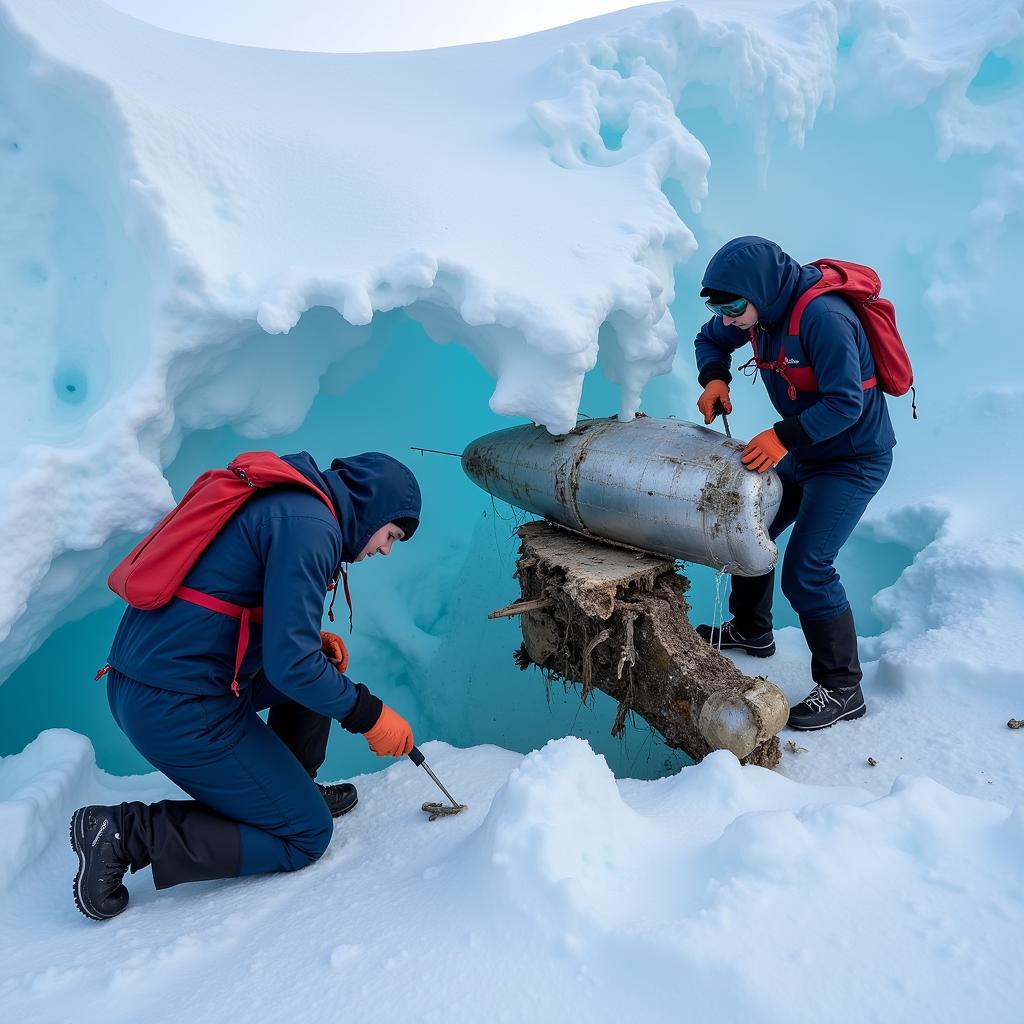 Researchers Examine Plane Wreckage in Iceberg