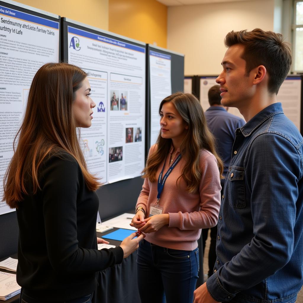 Public health interns presenting their research findings at a conference.