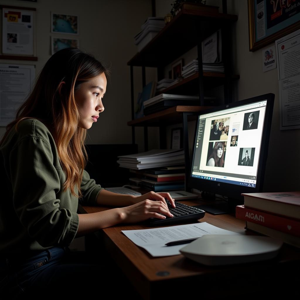 Research assistant analyzing evidence from a paranormal investigation