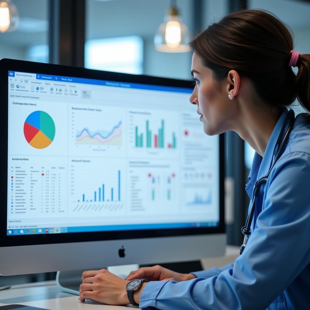 Research Nurse Reviewing Data on a Computer