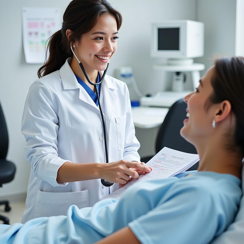 A research nurse carefully monitors a patient's vital signs during a clinical trial.